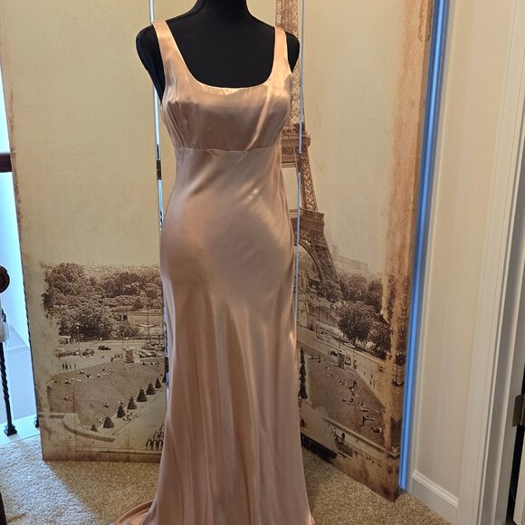 Rampage Satin like Gold Long Dress Size 7 - Picture 2 of 4